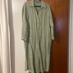 Moss green long sleeve  linen dress from Zara. Buttons down the front.